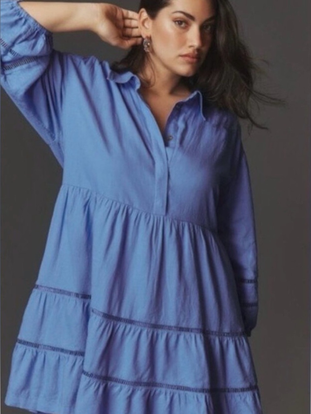 Anthropologie Maeve The Bettina Tiered Linen Shirt Dress-Xs Petite